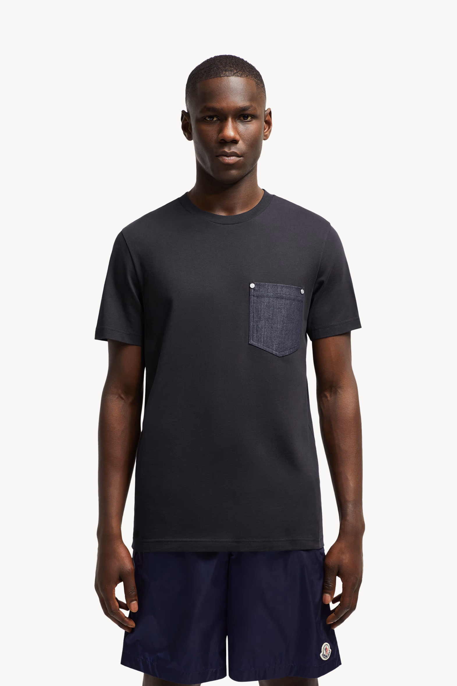 T-shirt en coton et denim avec poche Hommes Bleu marine Moncler 3